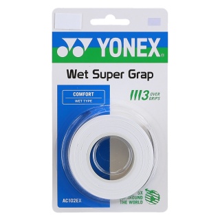 Yonex Overgrip Wet Super Grap 0.6mm (Comfort/smooth/lightly adhesive) white 3-pack